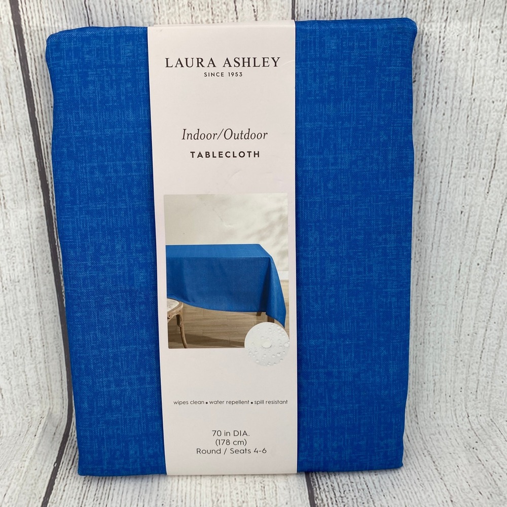 Laura Ashley Tablecloth Round 70in Cobalt Blue Indoor Outdoor Spill Resistant